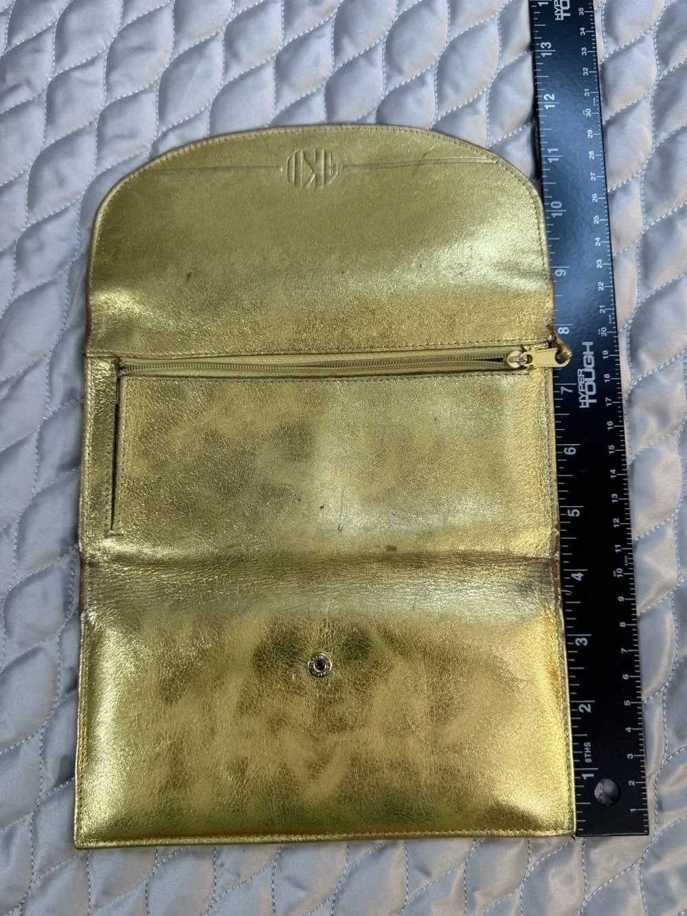 Metallic Gold Phone Wallet Case with Embossed Monogram Detail